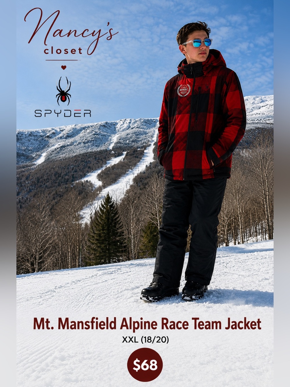 Spyder Boys Mt. Mansfield Alpine Race Team Jacket | XXL (18/20) | Red Plaid